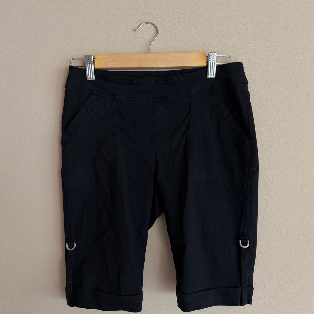 Y2K Womens Black Bermuda Shorts Pull On Elastic Waist Pockets